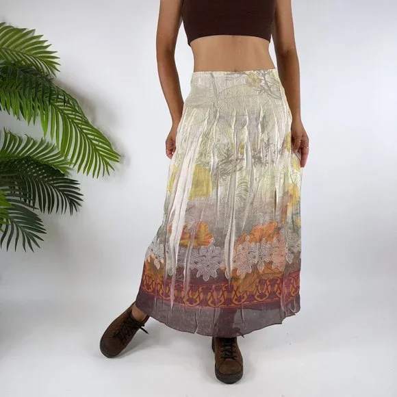 Vintage Y2K Fairy Grunge Floral Patchwork Boho Hippie Midi Skirt / Size: One - Picture 3 of 7